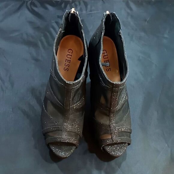 GUESS WOMEN'S SEXY LACE GLITTER OPEN TOE ZIPPER HIGH HEEL SHOES - Picture 3 of 13